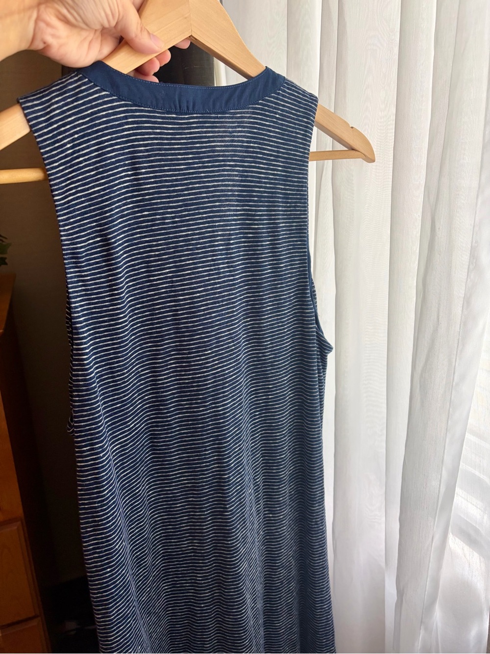 Ralph Lauren Navy Linen Striped Lace-Up Maxi Dress - Picture 4 of 8
